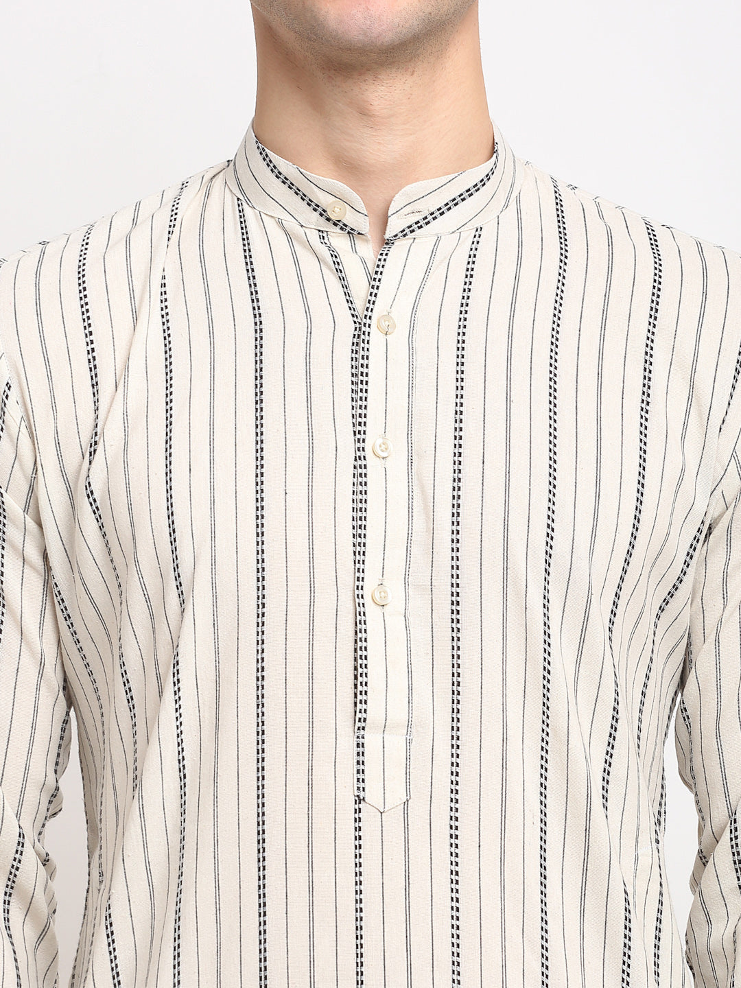 Jompers Men's Cream Cotton Striped Kurta Payjama Sets