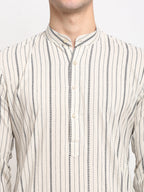 Jompers Men's Cream Cotton Striped Kurta Only