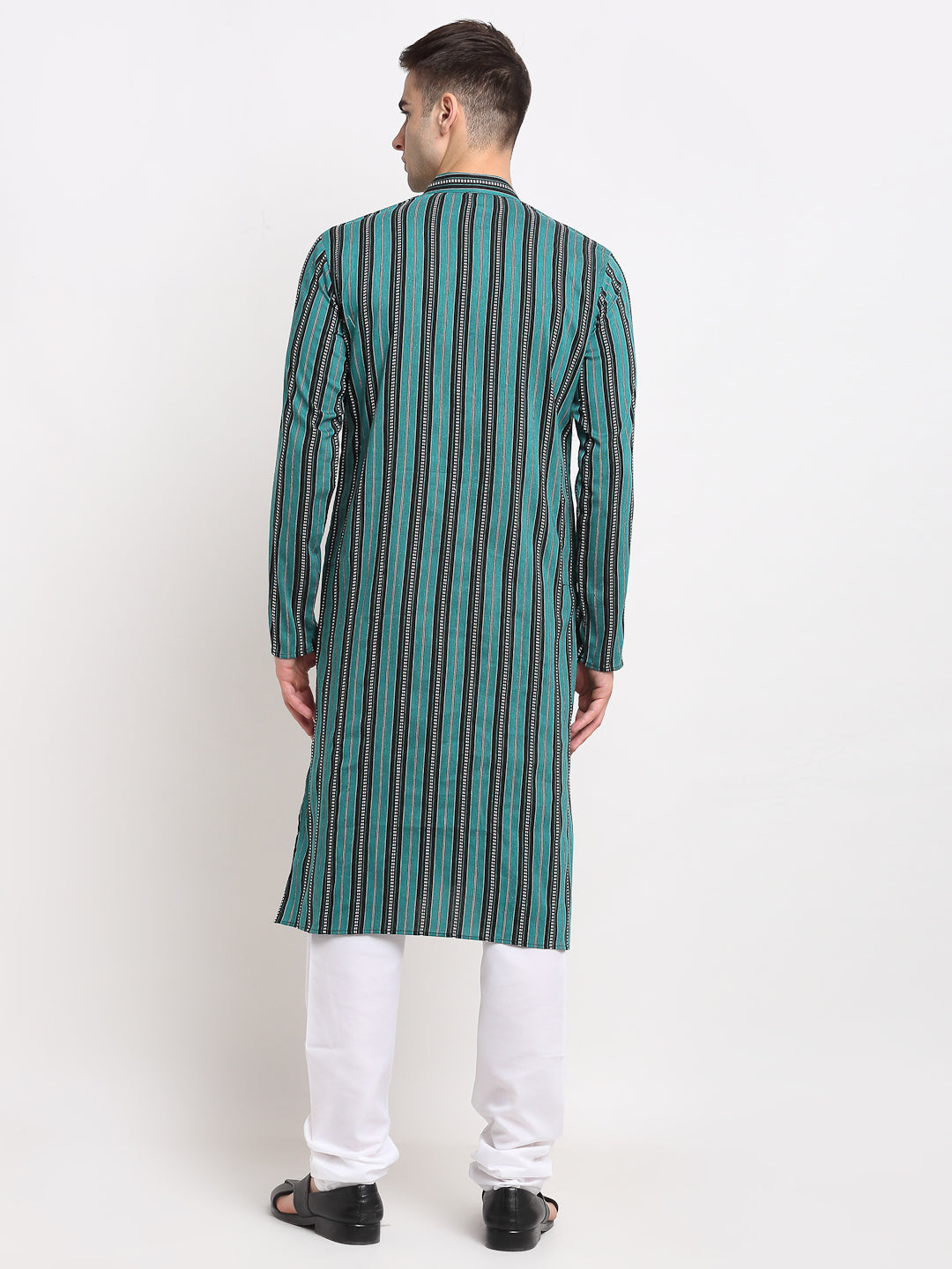 Jompers Men's Green Cotton Striped Kurta Only