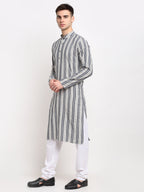 Jompers Men's Grey Cotton Striped Kurta Payjama Sets