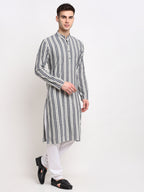 Jompers Men's Grey Cotton Striped Kurta Payjama Sets