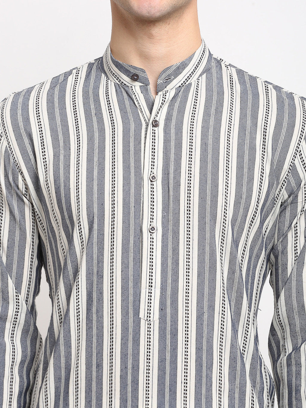 Jompers Men's Grey Cotton Striped Kurta Payjama Sets