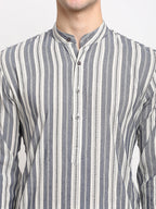 Jompers Men's Grey Cotton Striped Kurta Payjama Sets