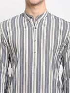Jompers Men's Grey Cotton Striped Kurta Only
