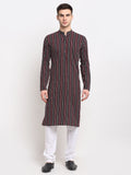 Jompers Men's Maroon Cotton Striped Kurta Payjama Sets