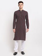 Jompers Men's Maroon Cotton Striped Kurta Payjama Sets