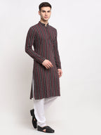 Jompers Men's Maroon Cotton Striped Kurta Only