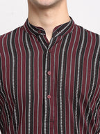 Jompers Men's Maroon Cotton Striped Kurta Payjama Sets