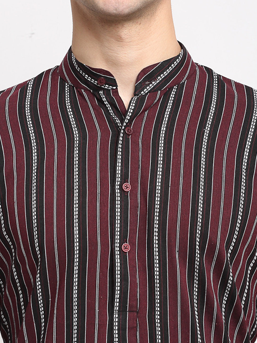 Jompers Men's Maroon Cotton Striped Kurta Only