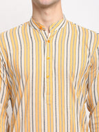 Jompers Men's Yellow Cotton Striped Kurta Only
