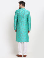 Jompers Men's Green Dupion Printed Kurta Only