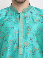 Jompers Men's Green Dupion Printed Kurta Payjama Sets