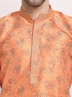 Jompers Men's Orange Dupion Printed Kurta Only