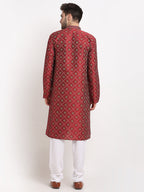 Jompers Men's Maroon Woven Kurta Only