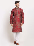 Jompers Men's Maroon Woven Kurta Payjama Sets