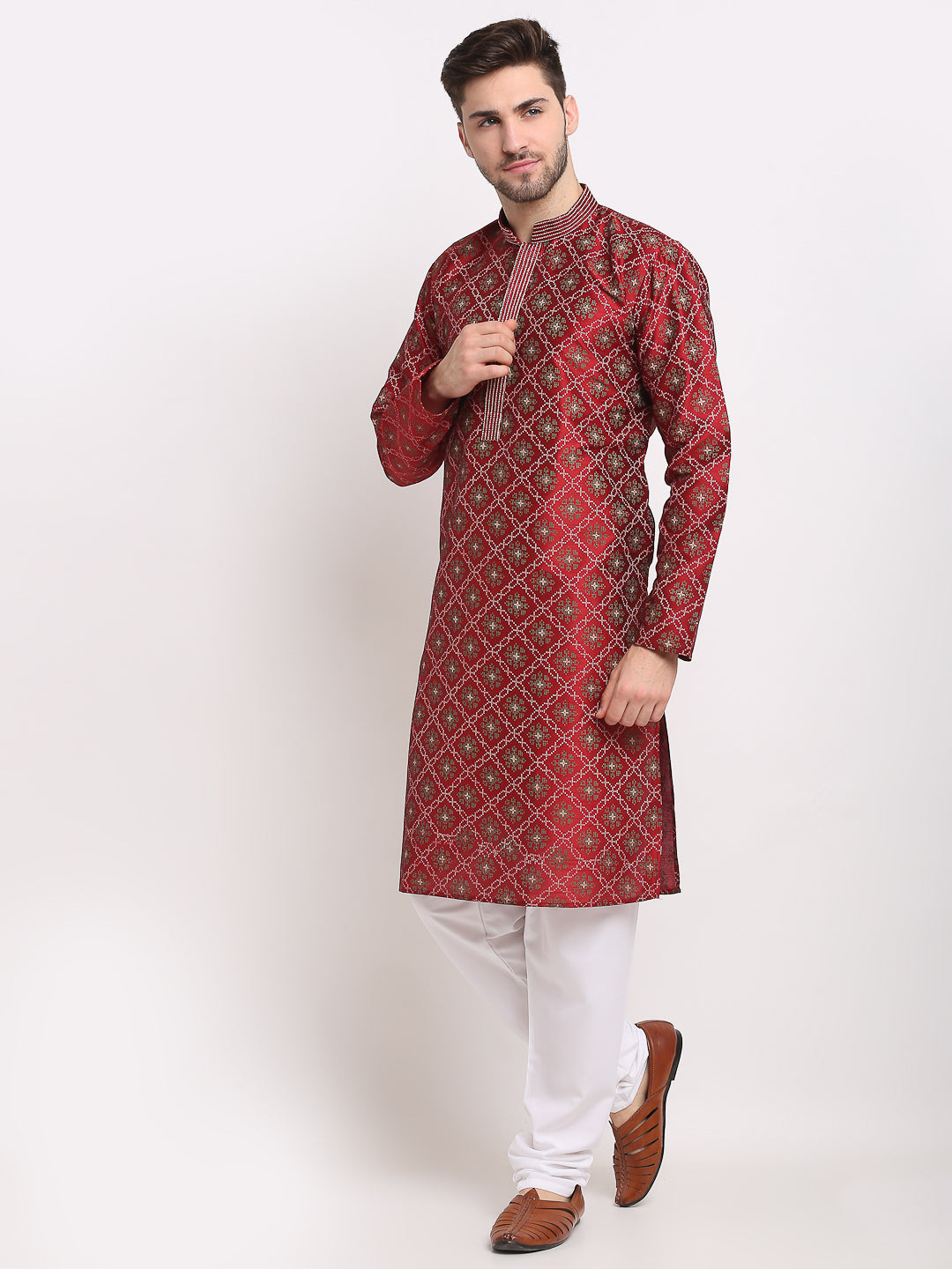 Jompers Men's Maroon Woven Kurta Only