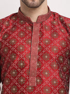 Jompers Men's Maroon Woven Kurta Payjama Sets