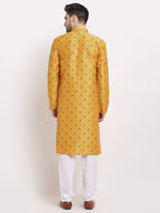 Jompers Men's Beautiful Mustard Woven Kurta Only