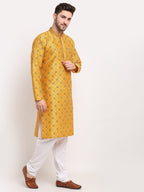 Jompers Men's Beautiful Mustard Woven Kurta Only