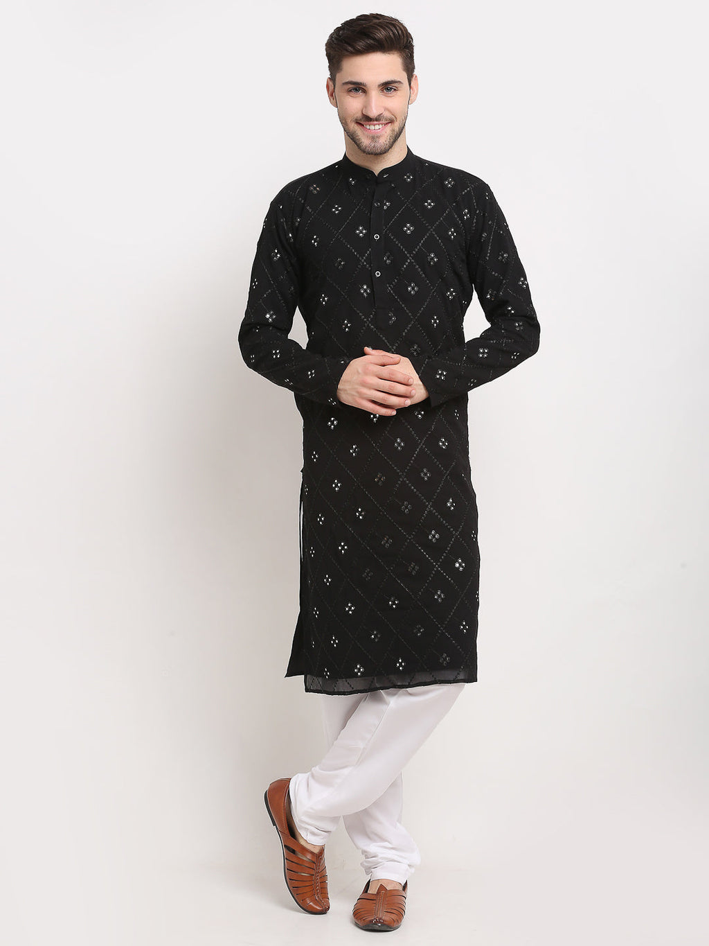 Jompers Men's Black Printed Mirror Kurta Payjama Sets