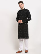 Jompers Men's Black Printed Mirror Kurta Only