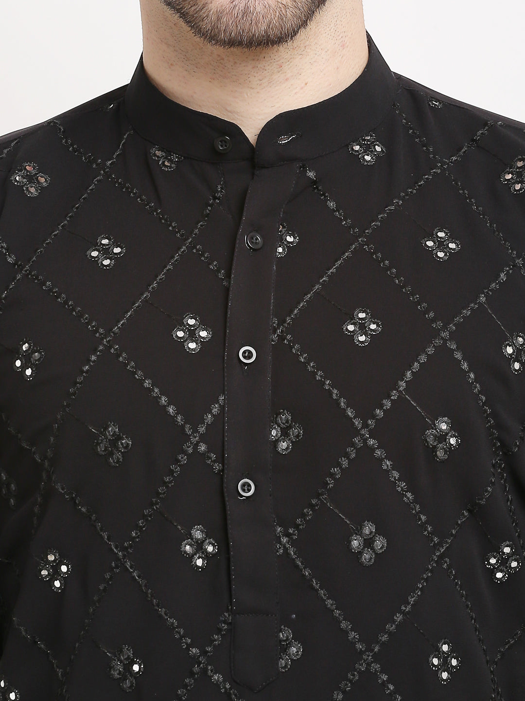 Jompers Men's Black Printed Mirror Kurta Payjama Sets