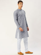 Jompers Men's Grey Embroidered Mirror Work Kurta Pyjama