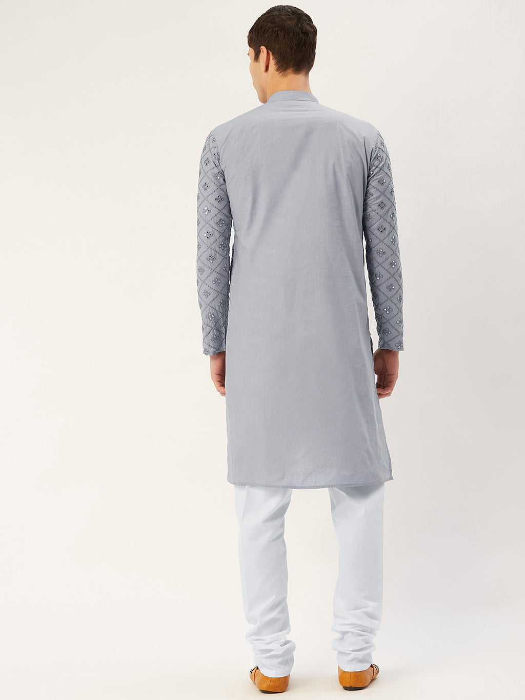 Jompers Men's Grey Embroidered Mirror Work Kurta Pyjama