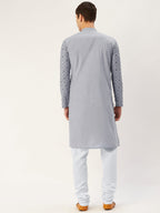 Jompers Men's Grey Embroidered Mirror Work Kurta Pyjama