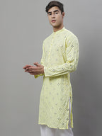 Jompers Men's Embroidered Mirror Work Kurta - Lemon