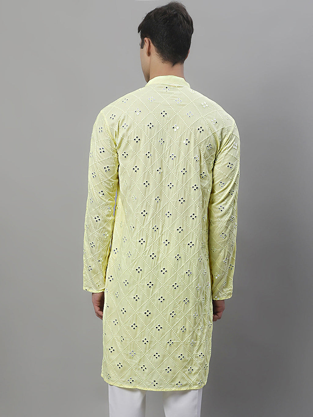 Jompers Men's Embroidered Mirror Work Kurta - Lemon