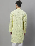 Jompers Men's Embroidered Mirror Work Kurta - Lemon