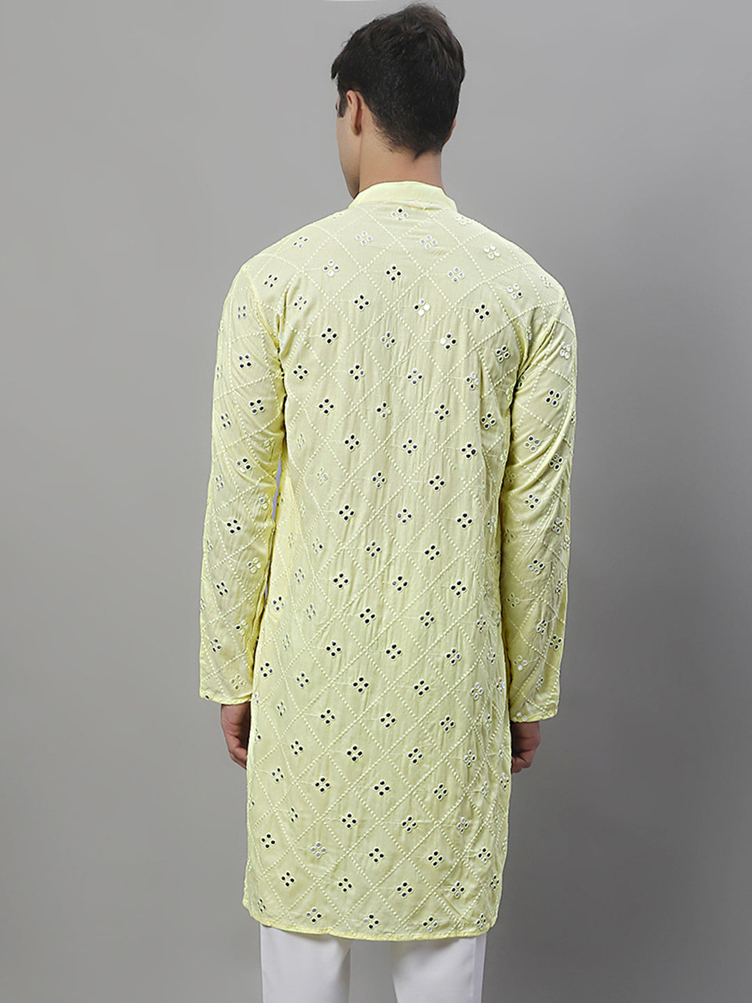 Jompers Men's Embroidered Mirror Work Kurta - Lemon