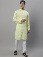Jompers Men's Embroidered Mirror Work Kurta - Lemon