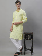 Jompers Men's Embroidered Mirror Work Kurta - Lemon