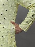 Jompers Men's Embroidered Mirror Work Kurta - Lemon