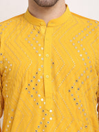 Jompers Men's Mustard Printed Mirror Kurta Only