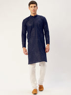 Jompers Men's Navy Embroidered Mirror Work Kurta Pyjama