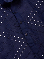 Jompers Men's Navy Embroidered Mirror Work Kurta Only