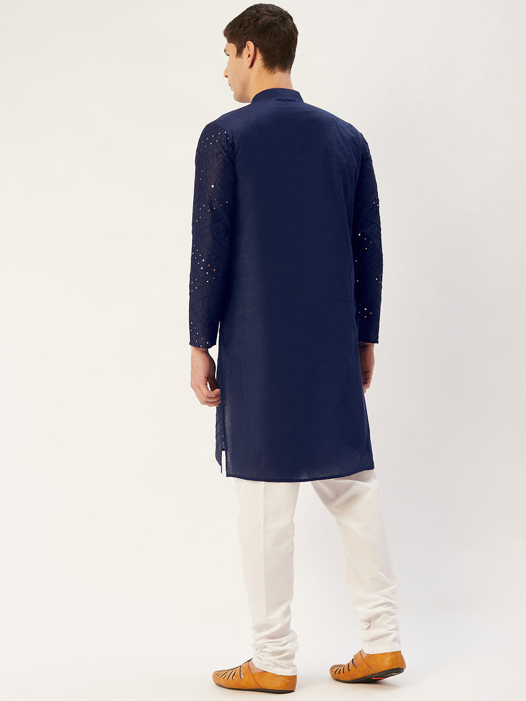 Jompers Men's Navy Embroidered Mirror Work Kurta Pyjama
