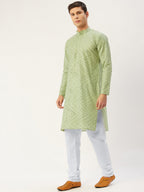 Jompers Men's Pista Embroidered Mirror Work Kurta Only