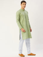 Jompers Men's Pista Embroidered Mirror Work Kurta Pyjama