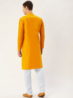 Jompers Men's Yellow Embroidered Mirror Work Kurta Pyjama