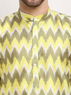 Jompers Men's Multi-Olive Dupion Ikkat Kurta Payjama Sets
