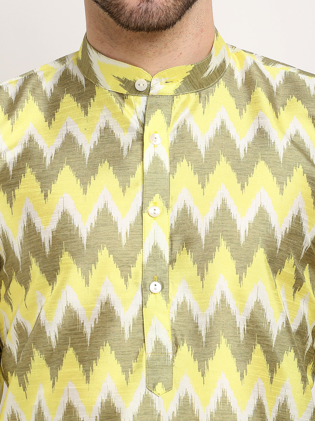Jompers Men's Multi-Olive Dupion Ikkat Kurta Payjama Sets