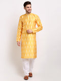 Jompers Men's Mustard Dupion Ikkat Kurta Payjama Sets