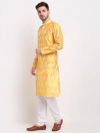 Jompers Men's Mustard Dupion Ikkat Kurta Payjama Sets