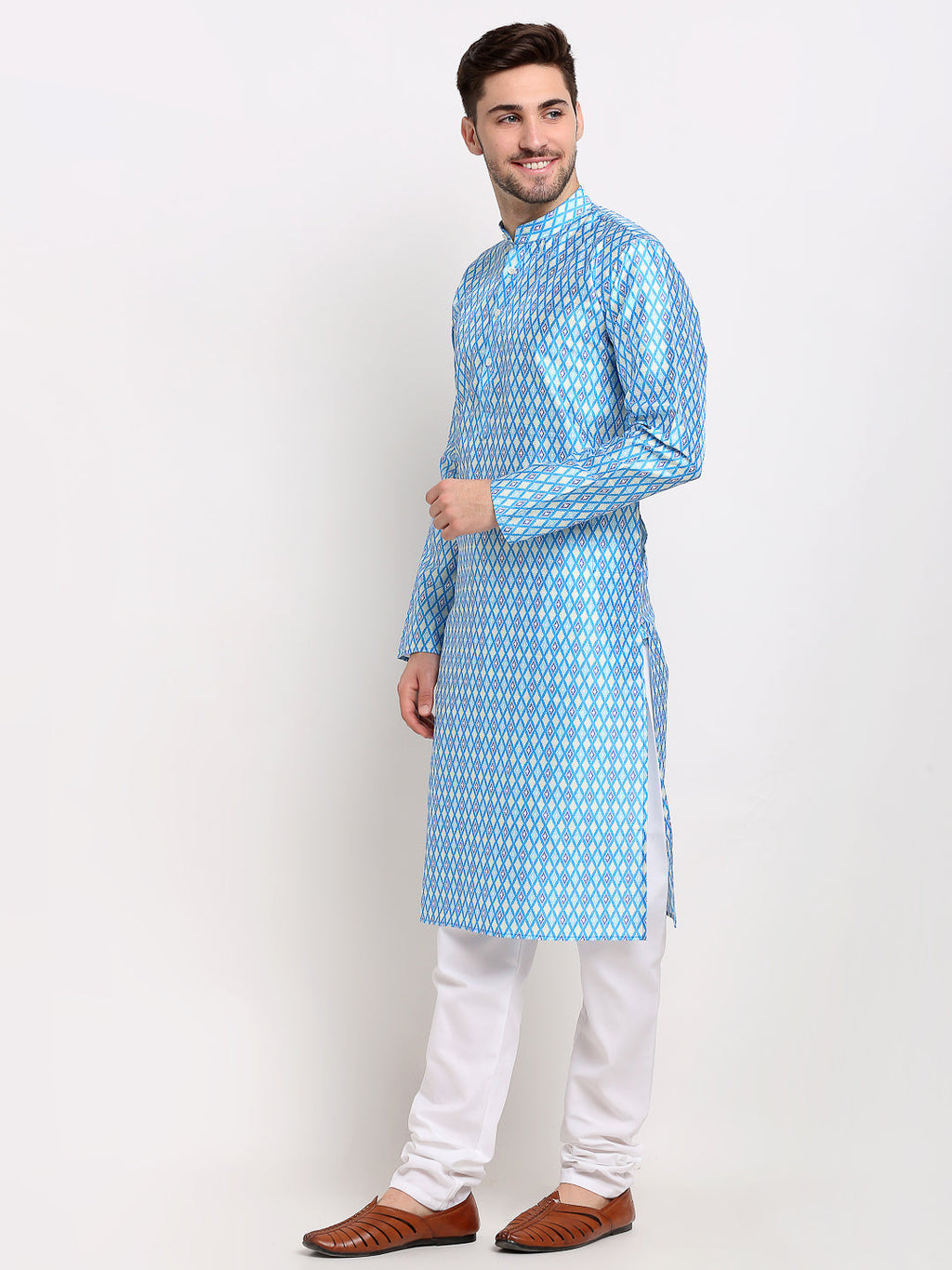 Jompers Men's Sky Dupion Ikkat Kurta Payjama Sets
