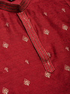 Jompers Men's Maroon Coller Embroidered Woven Design Kurta Pyjama
