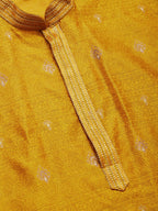 Jompers Men's Mustard Coller Embroidered Woven Design Kurta Only